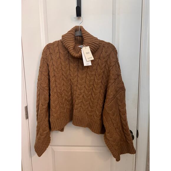 MANGO Oversized Cable Knit Turtleneck Sweater L Fisherman Cabincore Boho chic - Picture 2 of 8